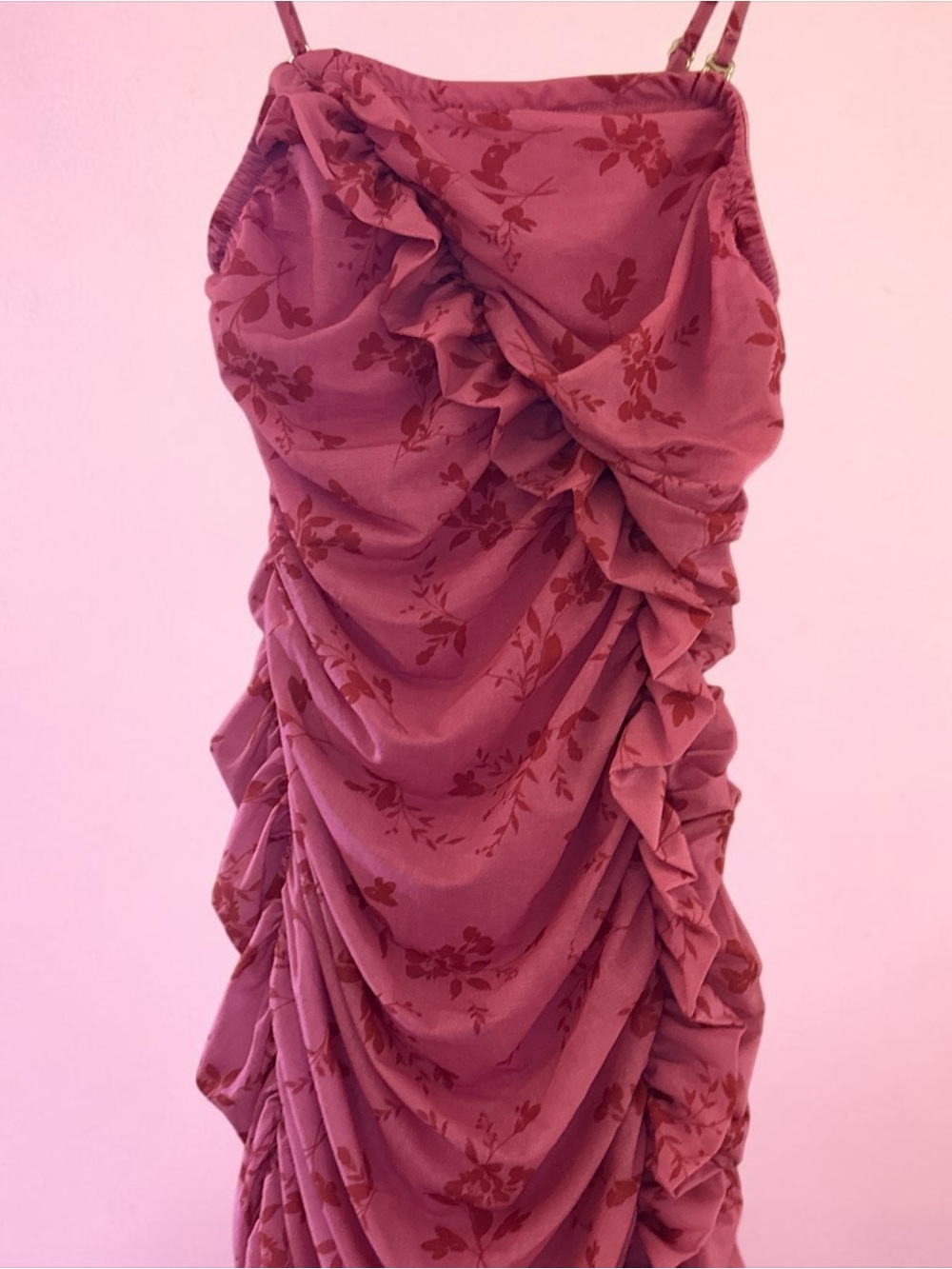 wild fable Pink Ruched Ruffle Spaghetti Strap Mini Dress - Picture 2 of 3